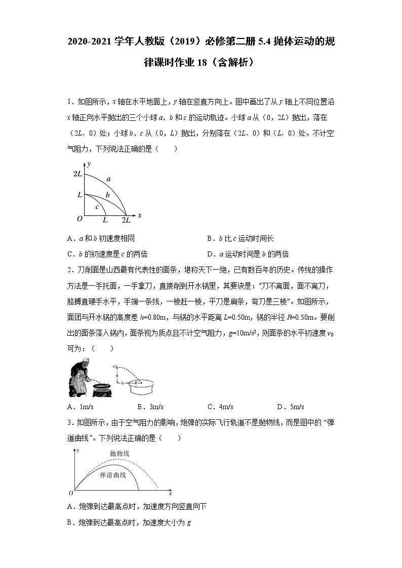 2020-2021学年高中物理新人教版必修第二册 5.4抛体运动的规律 课时作业18（含解析） 练习01