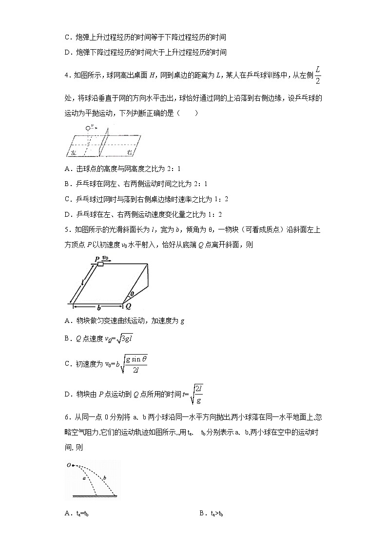 2020-2021学年高中物理新人教版必修第二册 5.4抛体运动的规律 课时作业18（含解析） 练习02