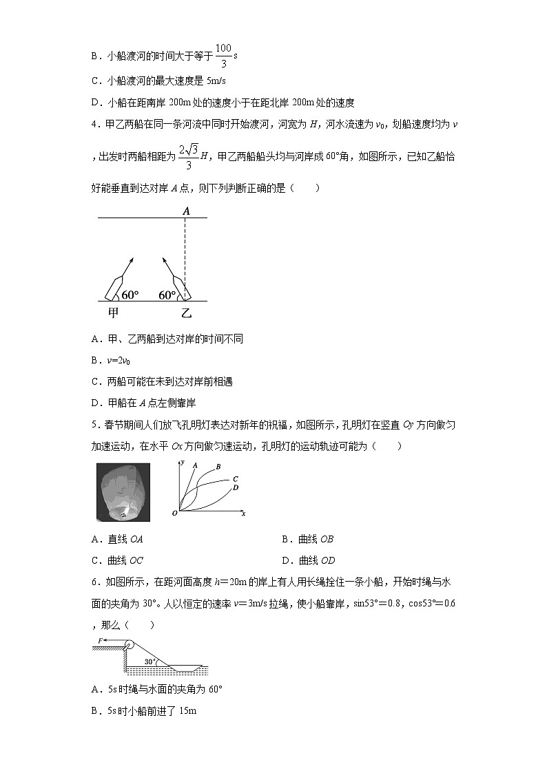 2020-2021学年高中物理新人教版必修第二册 5.2运动的合成与分解 课时作业20（含解析） 练习02