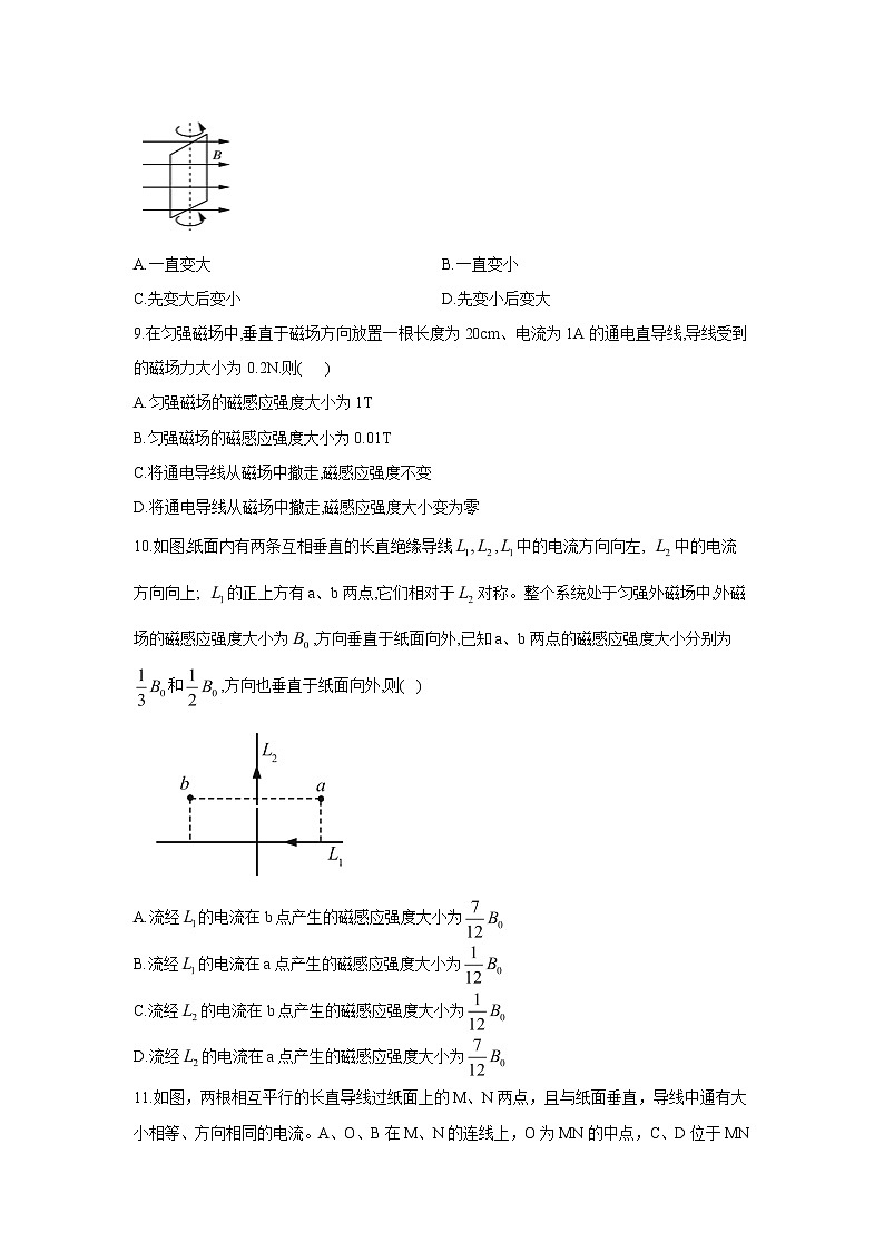 2020-2021学年高中物理新人教版必修第三册    磁感应强度 磁通量   第1课时   作业 练习03