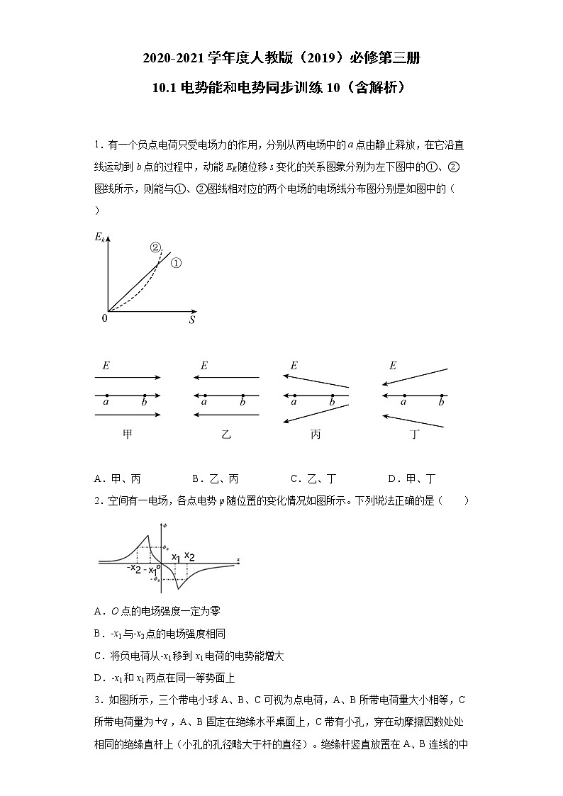 2020-2021学年高中物理新人教版必修第三册  10.1电势能和电势 同步训练10（含解析）第1页