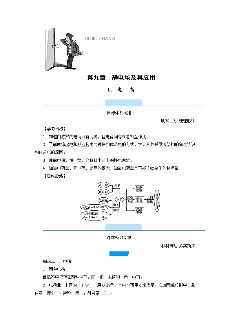 2020-2021学年高中物理新人教版必修第三册  第九章 1.电　荷 学案第1页