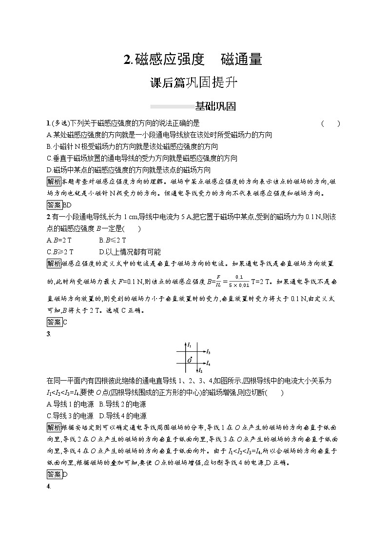 2019-2020学年高中物理新人教版必修第三册  第十三章　2.磁感应强度　磁通量 作业 练习01