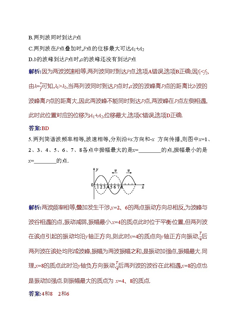 2021-2022学年高中物理新人教版选择性必修第一册 3.4 波的干涉 作业 练习03