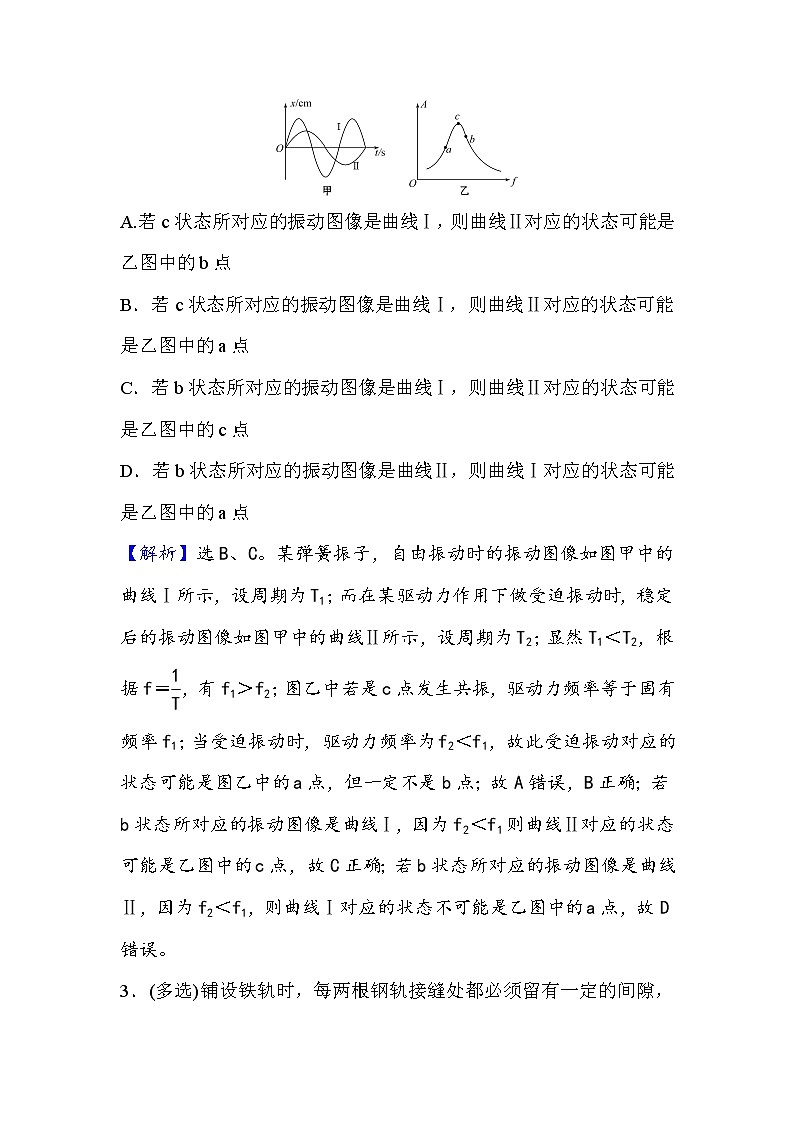 2021年高中物理新人教版选择性必修第一册 2.6 受迫振动　共振 作业 练习02
