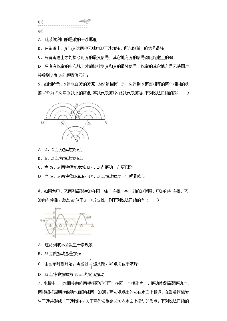 2021年高中物理新人教版选择性必修第一册 3.4波的干涉 同步训练5（含解析）02