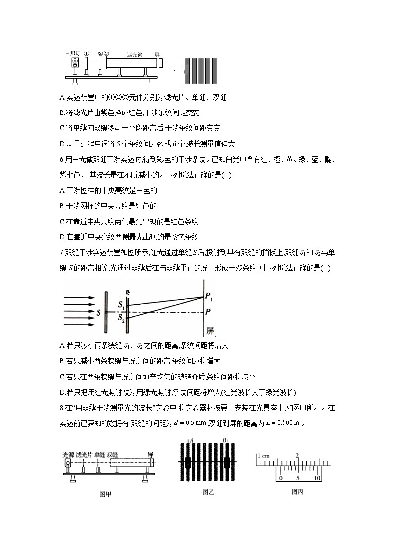 2020-2021学年高中物理新人教版选择性必修第一册 4.4实验：用双缝干涉测量光的波长 作业02