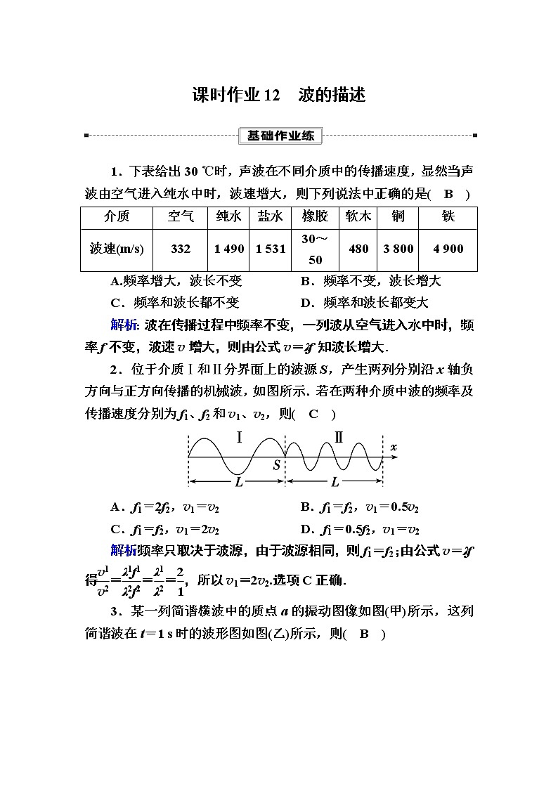 2020-2021学年高中物理新人教版选择性必修第一册 3-2 波的描述 作业第1页