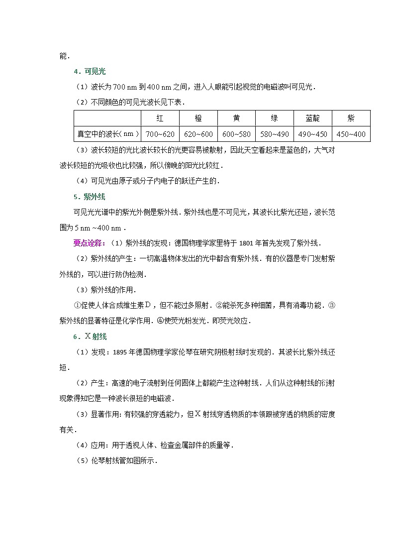 2020-2021学年高中物理新人教版选择性必修第二册 第4章 4 电磁波谱 教案03