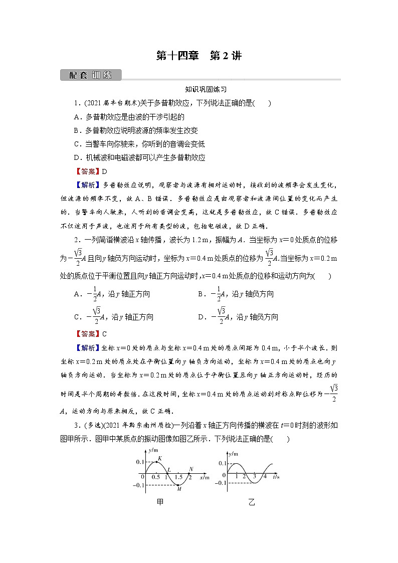 2022版高考物理一轮复习训练：第14章 第2讲 机械波01