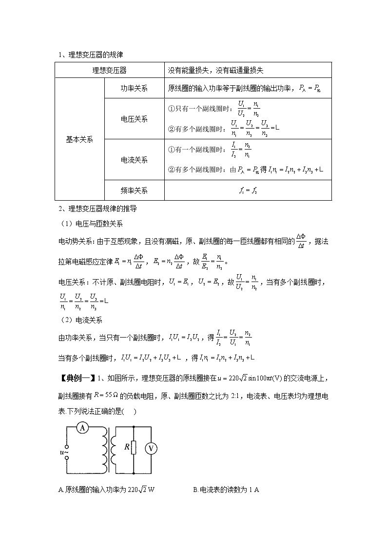 2020-2021学年高中物理新人教版选择性必修第二册 3.3变压器 学案第2页
