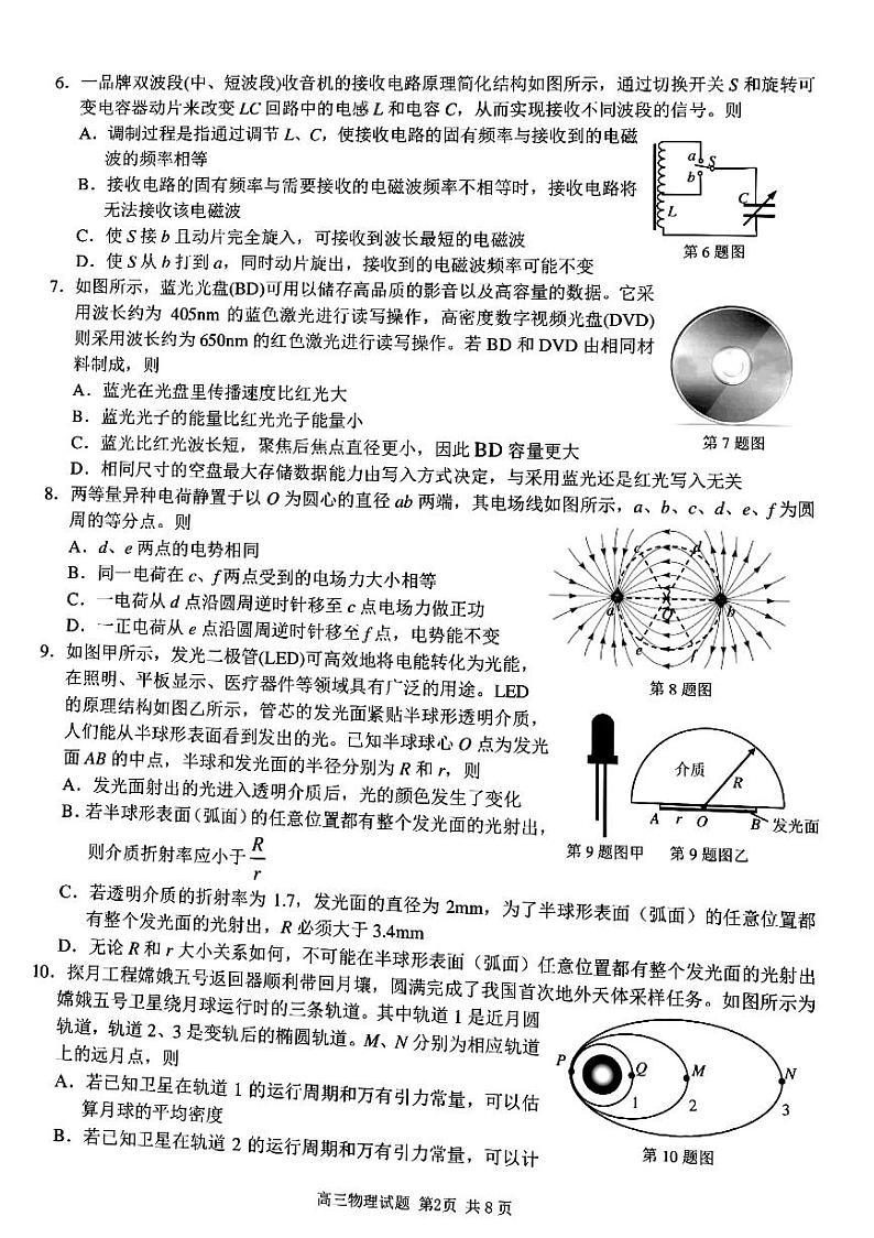浙江省浙南名校联盟2022届高三上学期第一次联考物理试题 PDF版含答案02