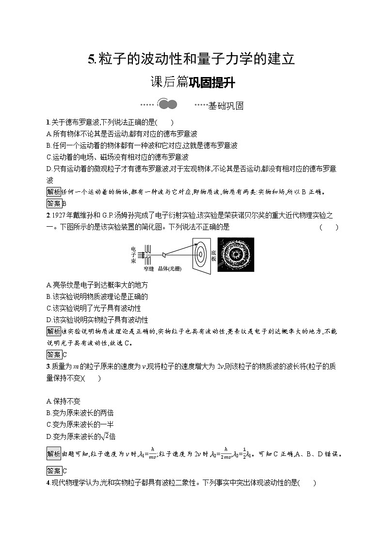2020-2021学年高中物理新人教版 选择性必修第三册 第四章 5.粒子的波动性和量子力学的建立 作业第1页