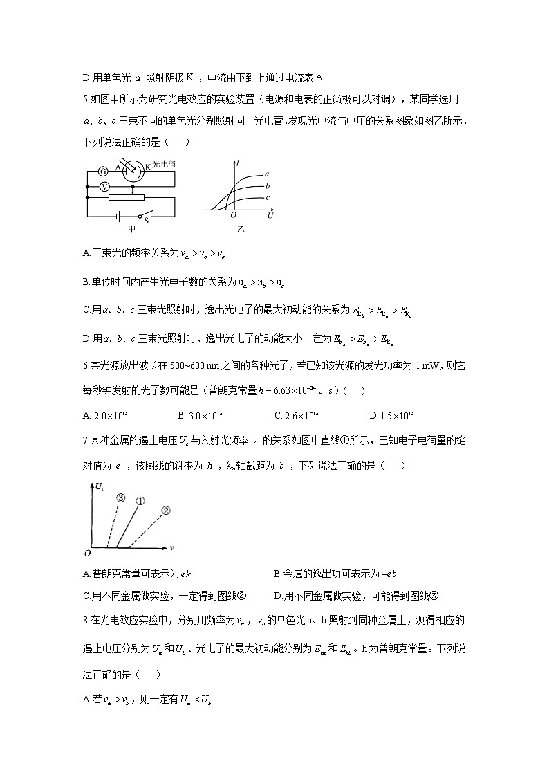 2020-2021学年高中物理新人教版 选择性必修第三册 4.2光电效应 随堂检测（含解析）第2页
