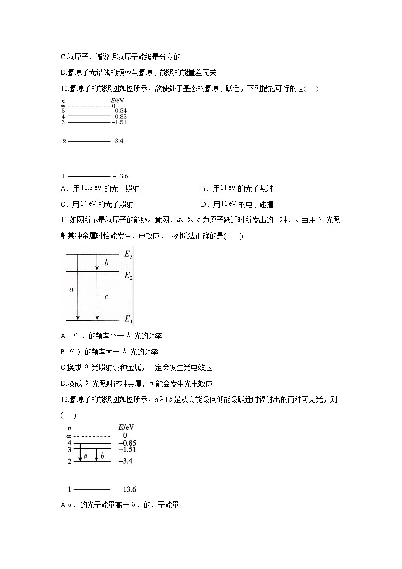 2020-2021学年高中物理新人教版 选择性必修第三册 4.4氢原子光谱和玻尔的原子模型 同步课时作业（含解析）第3页