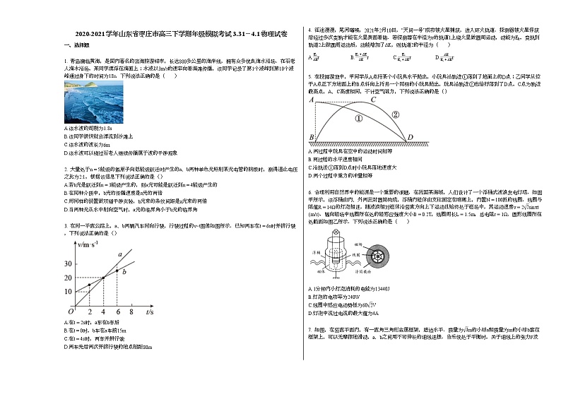 2020-2021学年山东省枣庄市高三下学期年级模拟考试331－41物理试卷新人教版01