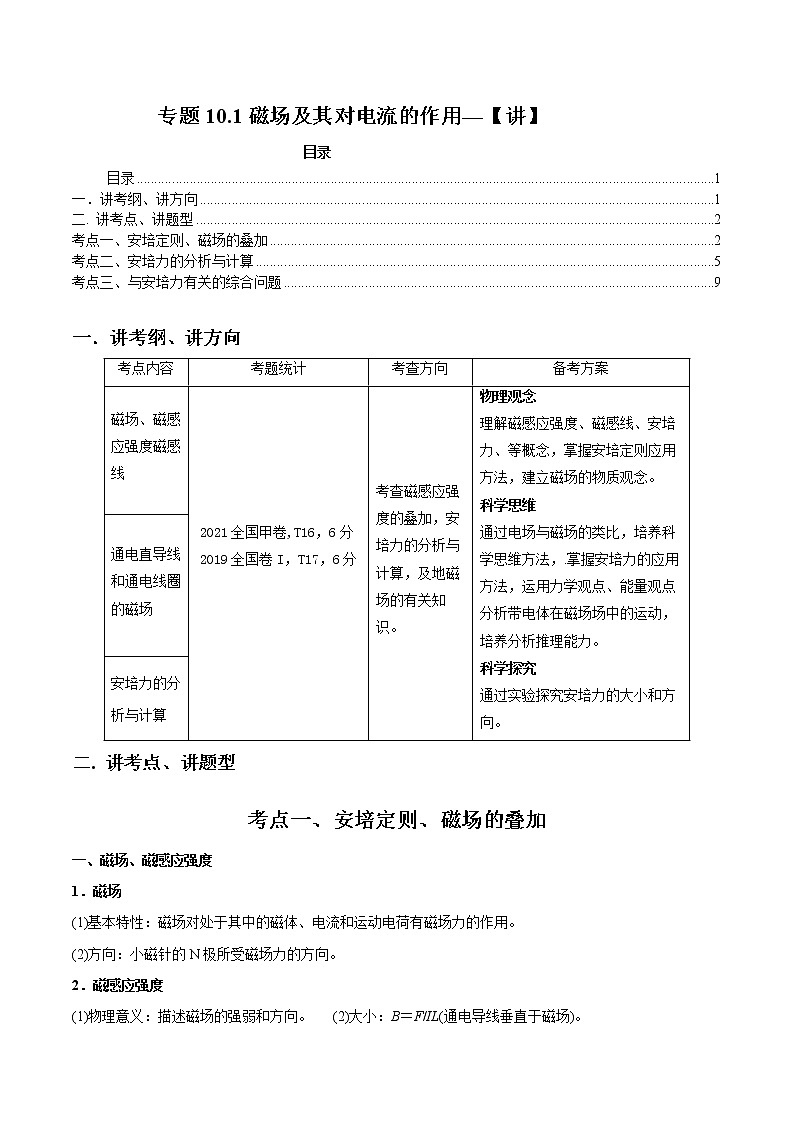 专题10.1 磁场及其对电流的作用—【讲】解析版第1页