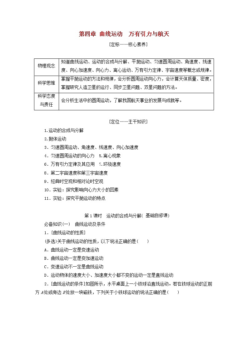 高考物理一轮复习第四章曲线运动万有引力与航天第1课时运动的合成与分解学案新人教版第1页