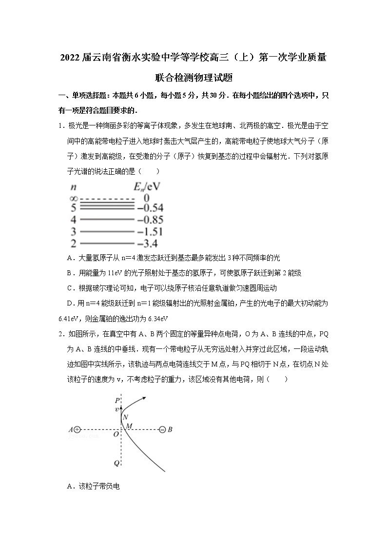 2022届云南省衡水实验中学等学校高三上学期第一次学业质量联合检测物理【试卷+答案】01