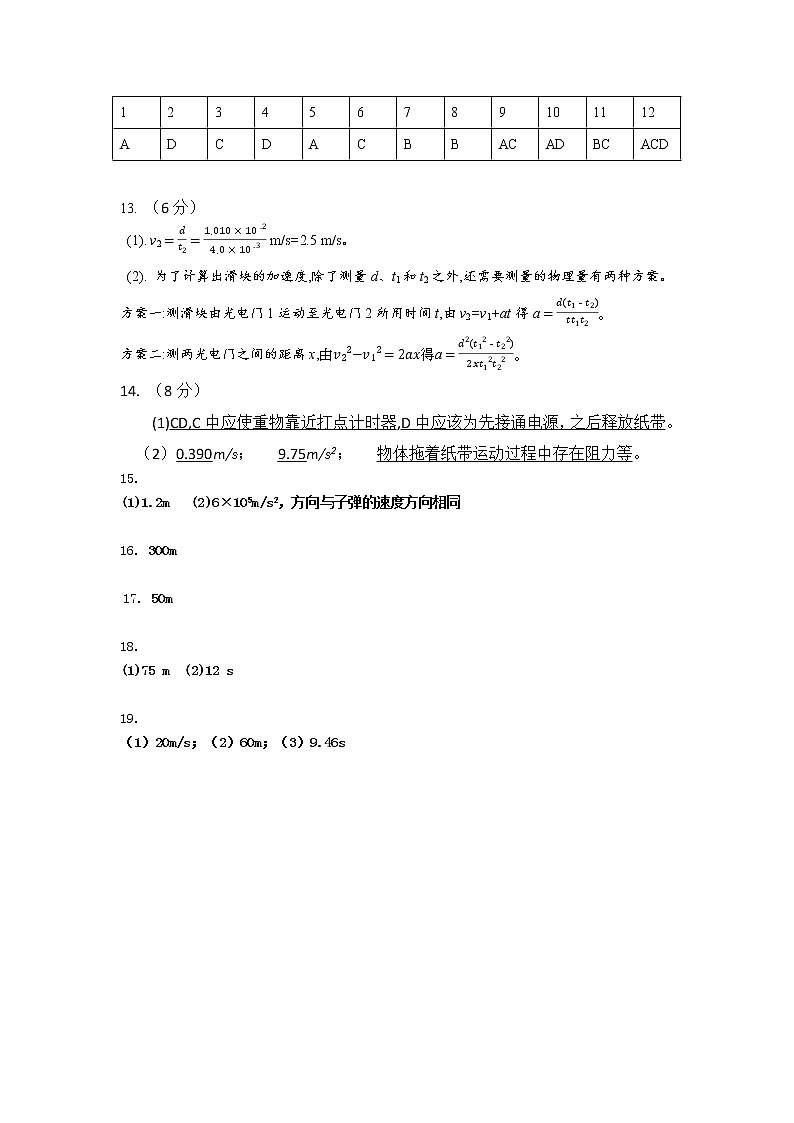 高一物理10月份月考答案第1页