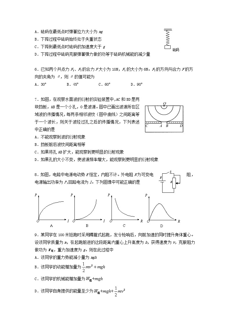 2020年上海市杨浦高三一模物理试卷及答案第2页