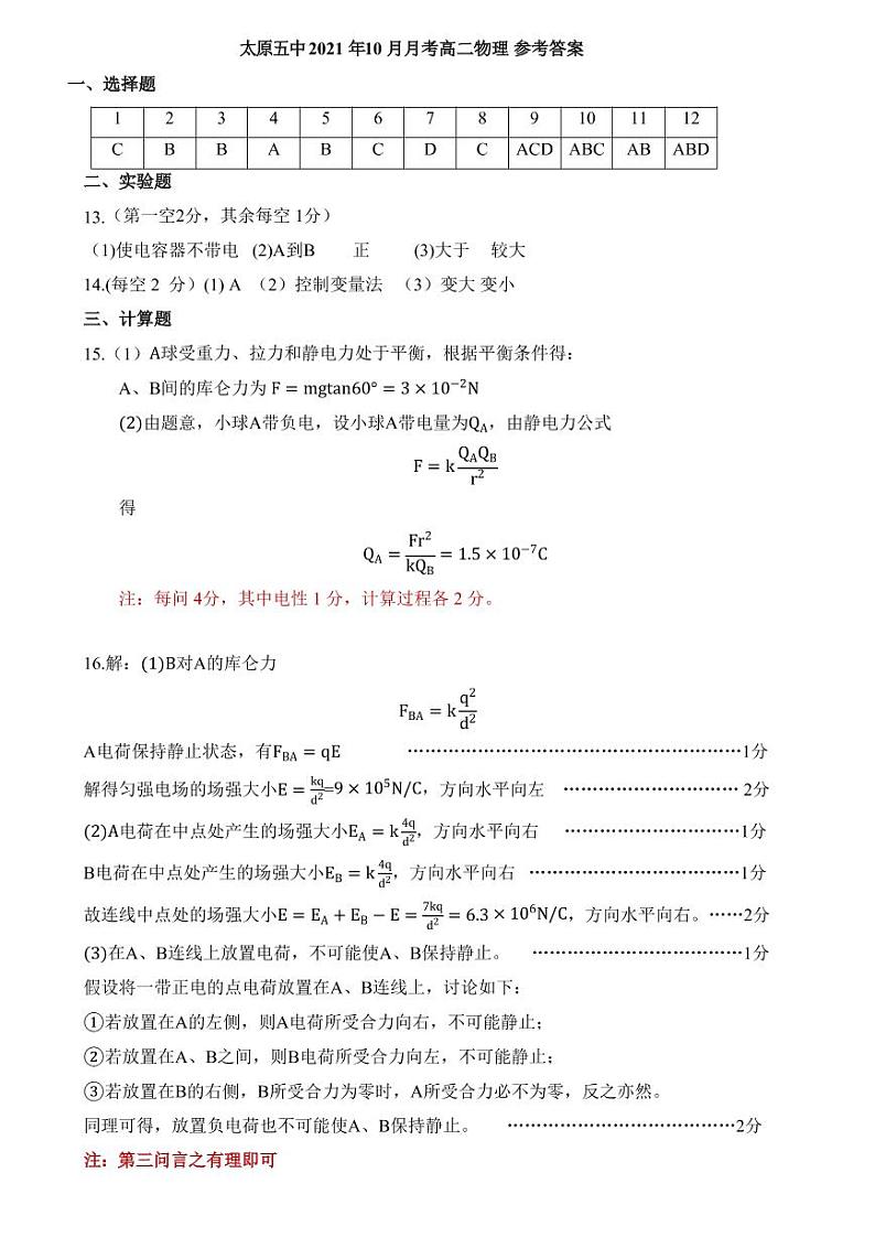 2021-2022学年山西省太原市第五中学高二上学期10月月考试题 物理 pdf版01