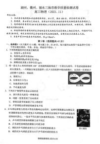 浙江省湖州、丽水、衢州三地市2022届高三上学期教学质量检测（一模）物理试题PDF版含答案