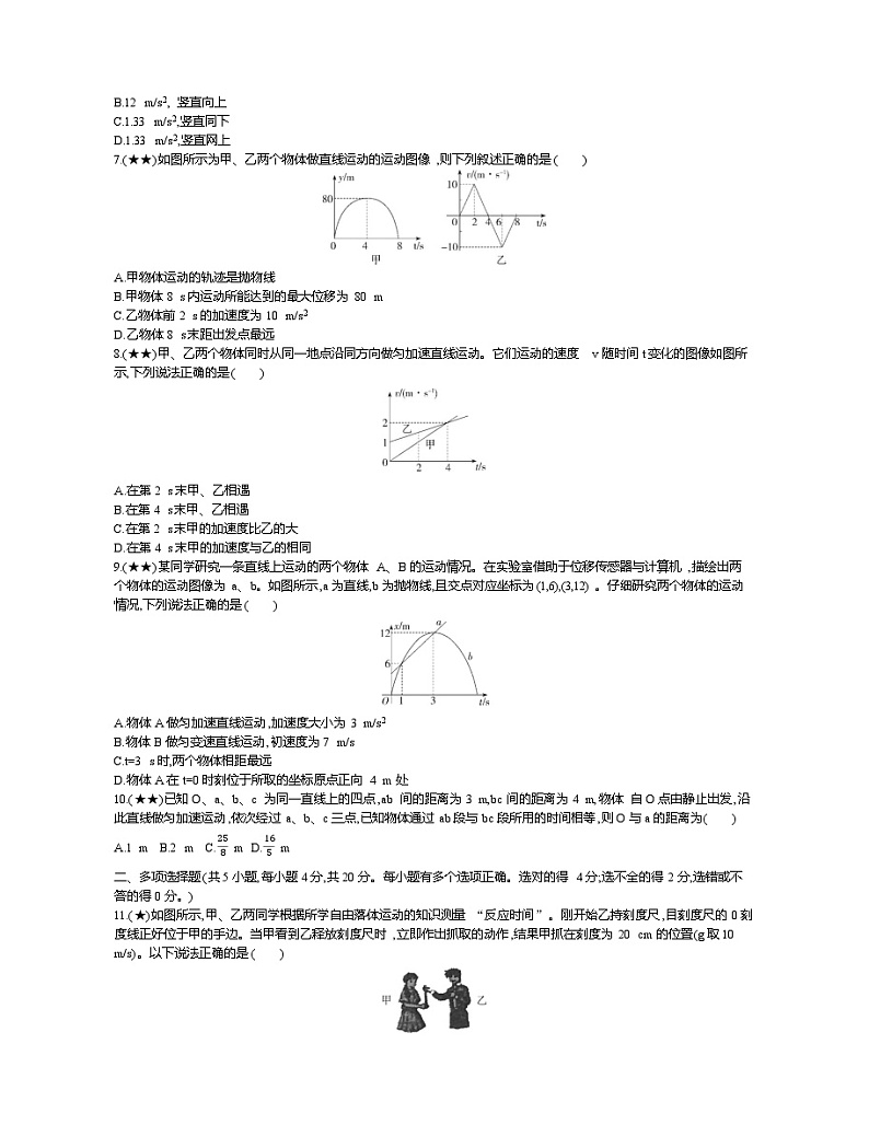1、【全国百强校】山东济南市历城第二中学2019-2020学年高一上学期10月月考物理试题（学生版）02