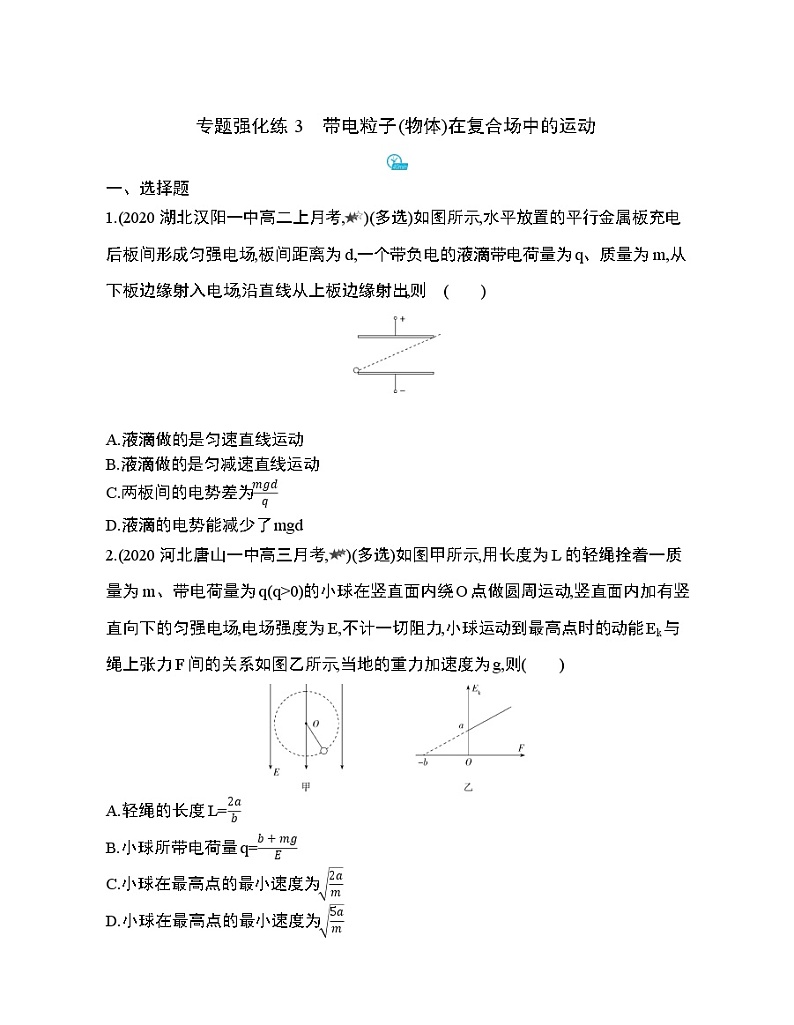专题强化练3 带电粒子（物体）在复合场中的运动01