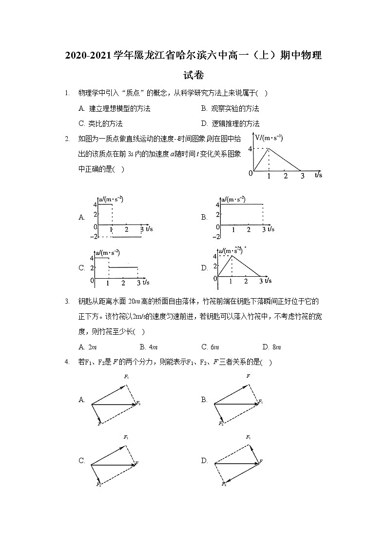 2020-2021学年黑龙江省哈尔滨六中高一（上）期中物理试卷01