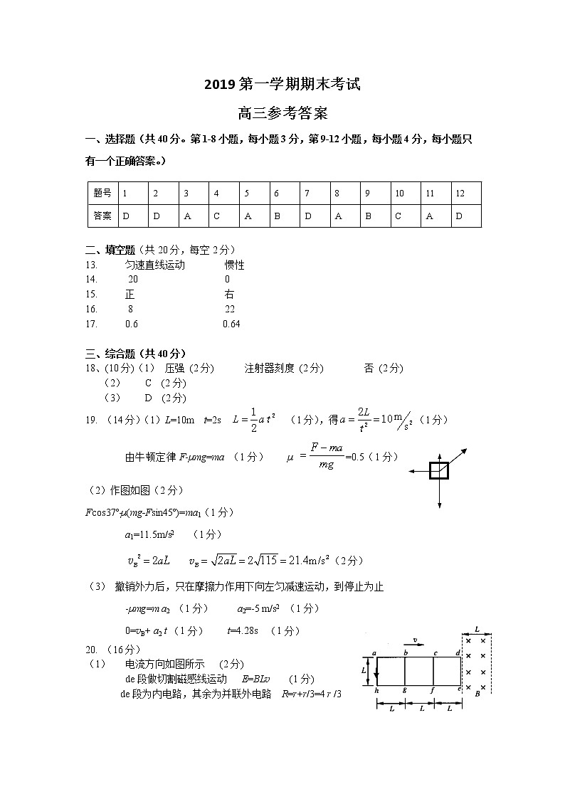 崇明2019高三第一次模考参考答案第1页