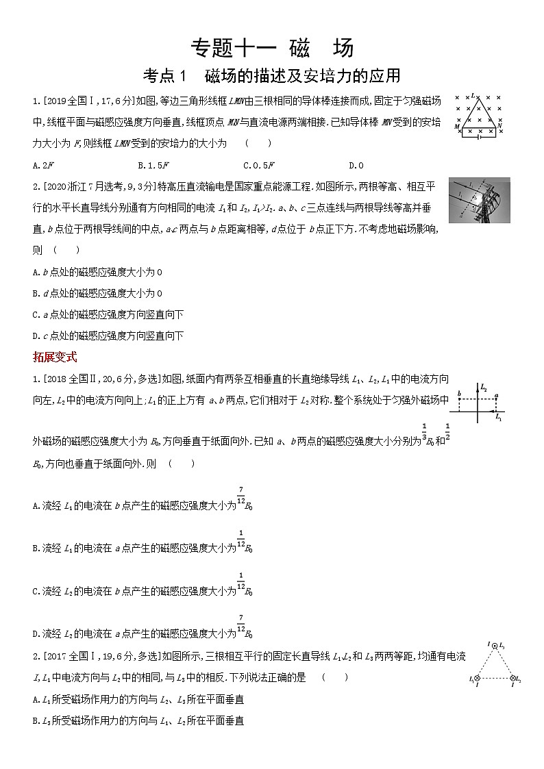 专题十一　磁　场-2022届新高考物理一轮复习考点拓展练第1页
