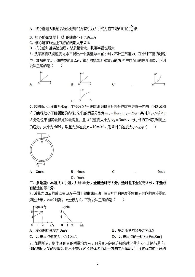 2022届湖南省永州市第一中学高三上学期第二次月考物理试题（含答案）第2页