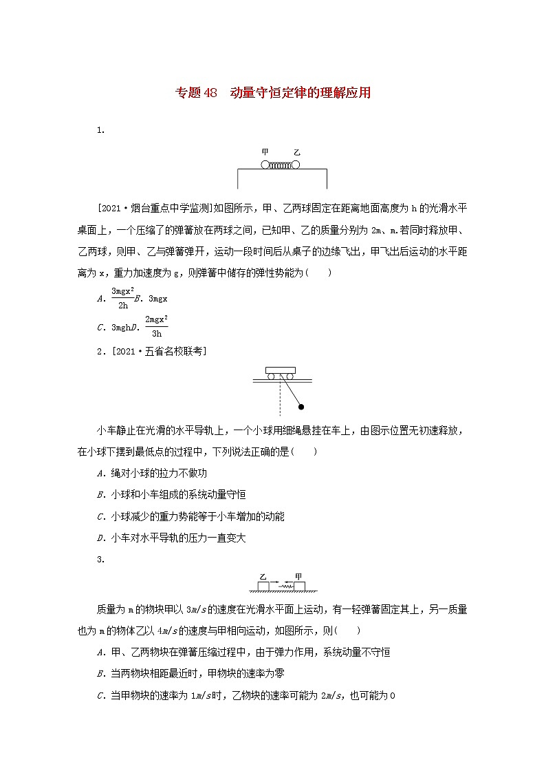2022届高考物理一轮复习专题48动量守恒定律的理解应用练习含解析第1页