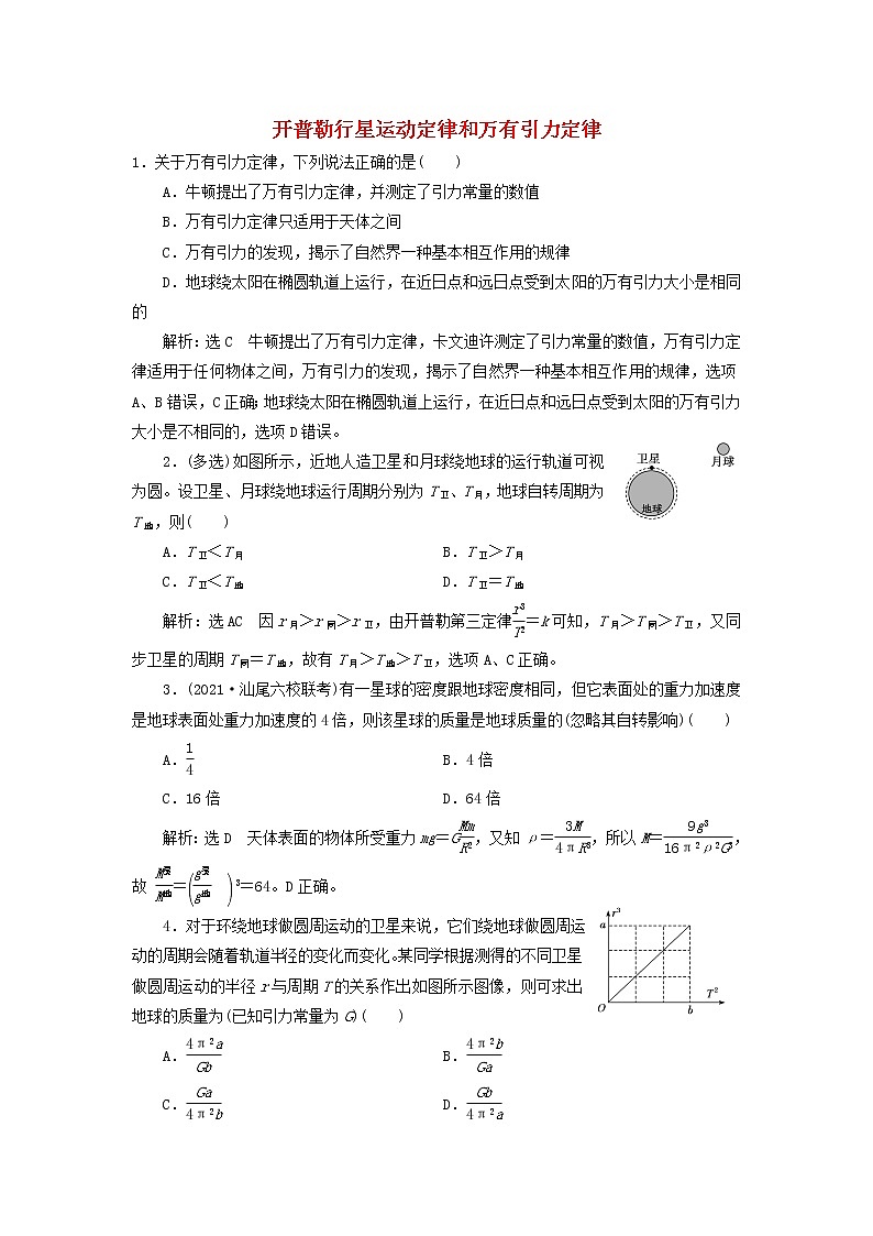 2022届高考物理联考模拟汇编专题十四开普勒行星运动定律和万有引力定律含解析01
