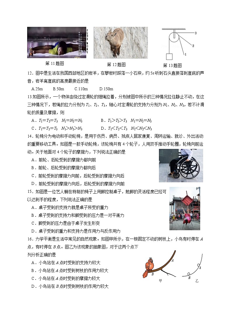 浙江省台州市“十校联盟”2021-2022学年高一上学期期中考试物理试卷含答案03