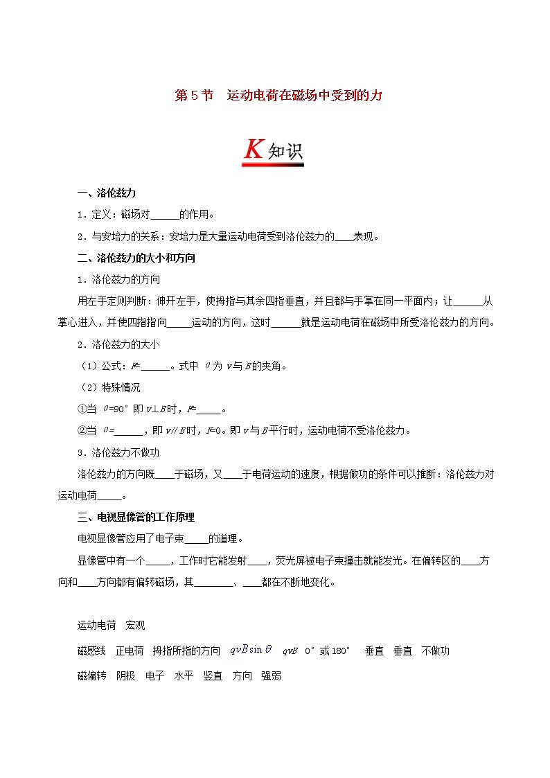 2017_2018学年高中物理专题3.5运动电荷在磁场中受到的力试题新人教版选修3_120180106388第1页