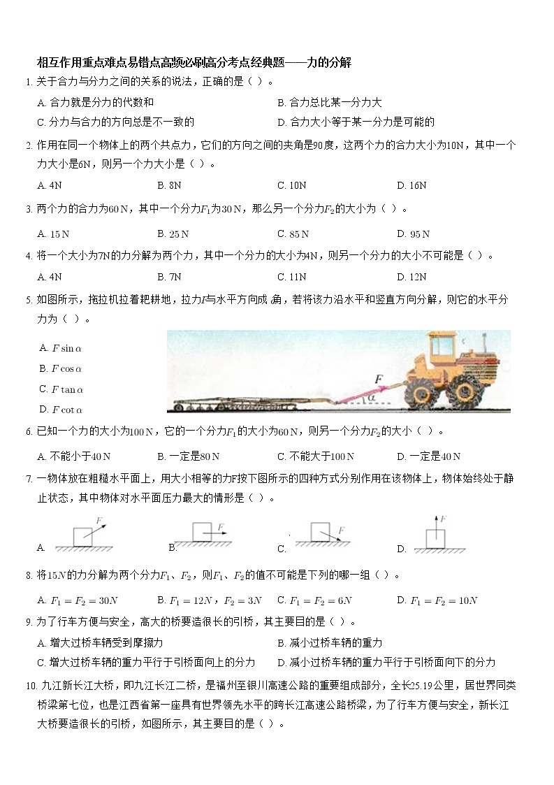 相互作用重点难点易错点高频必刷高分考点经典题——力的分解01