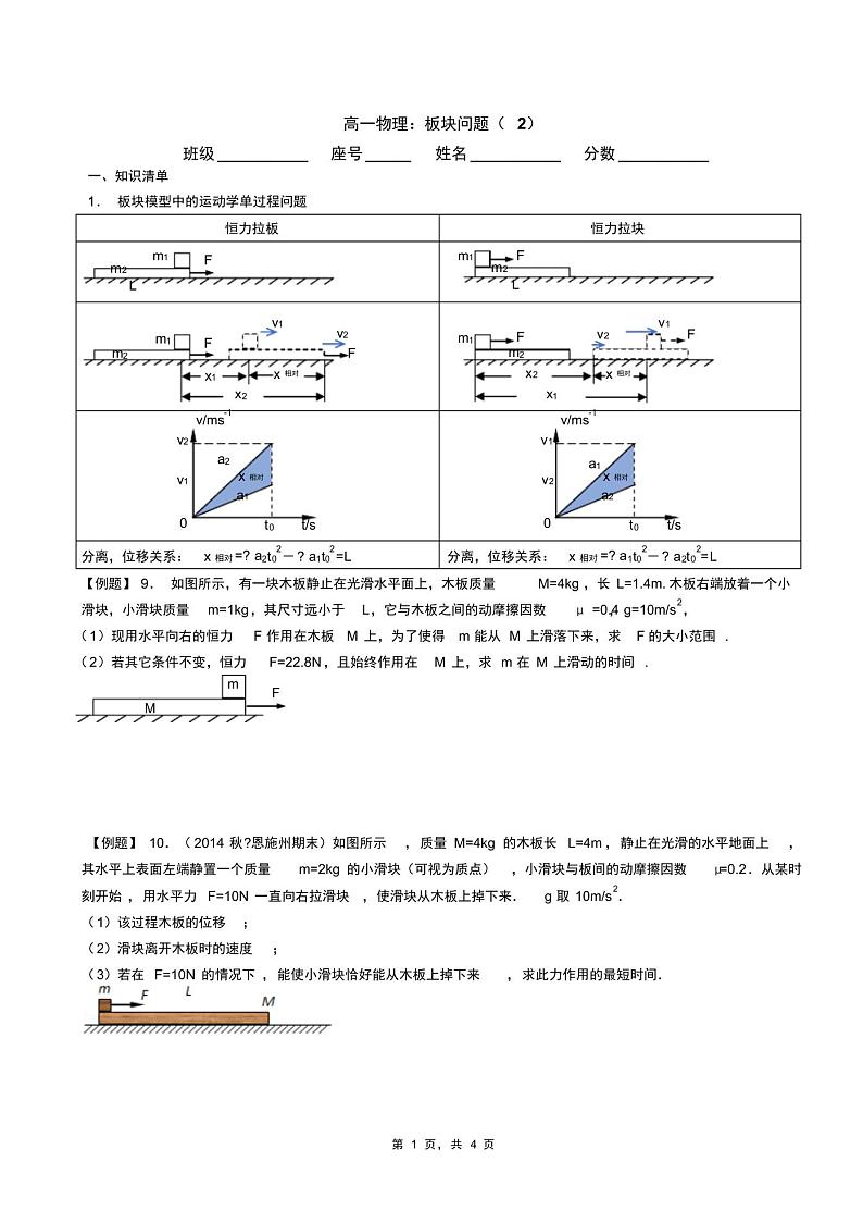 高中板块问题(2)01