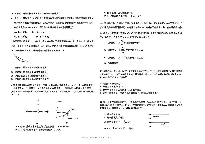 2020届辽宁省沈阳市高三上学期五校协作体期中联考试题 物理 PDF版第2页