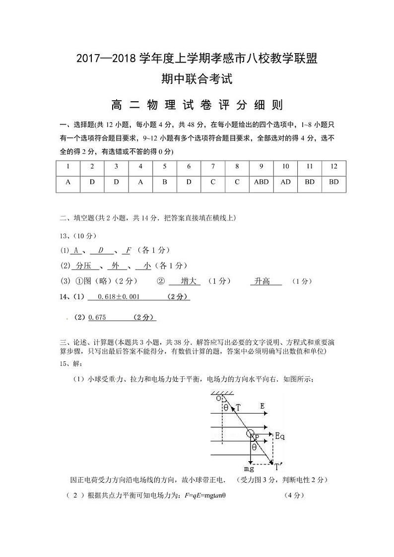 2017-2018学年湖北省孝感市八校联考高二上学期期中考试物理试题 PDF版01