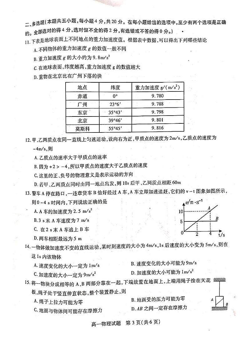 2019-2020学年江苏省徐州市高一上学期期中考试物理试题 PDF版含答案03