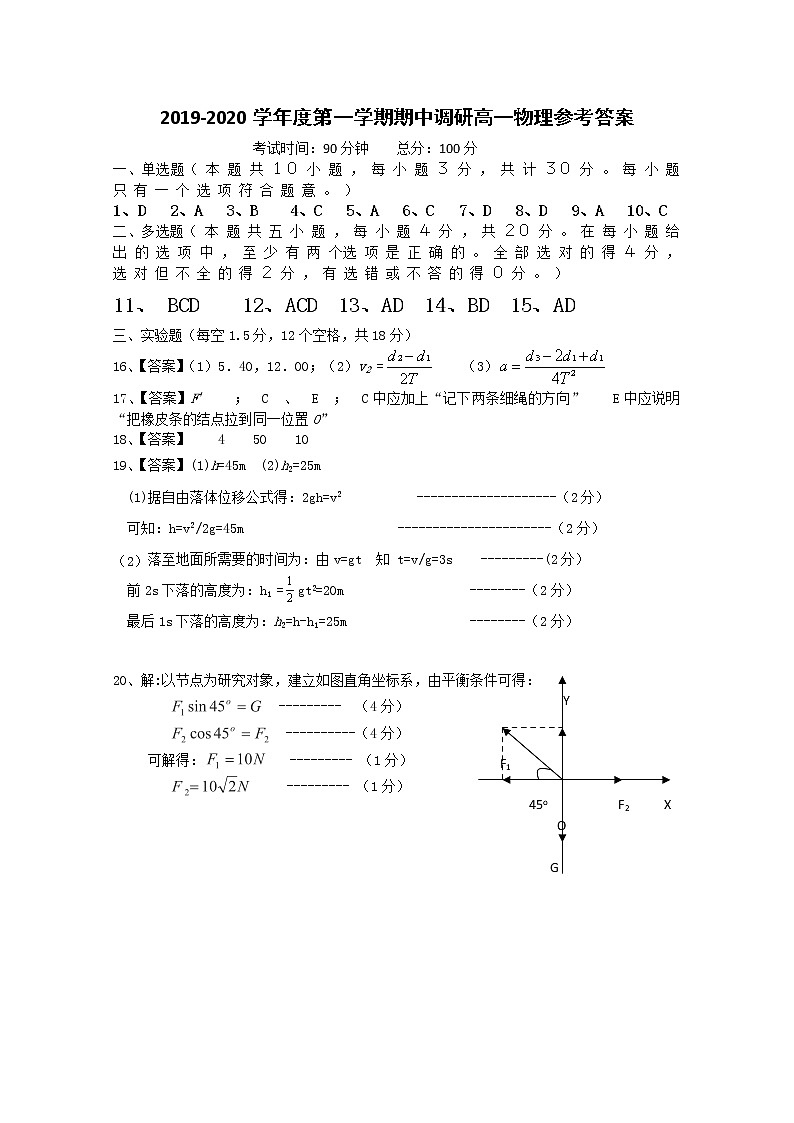 2019-2020学年江苏省徐州市高一上学期期中考试物理试题 PDF版含答案01