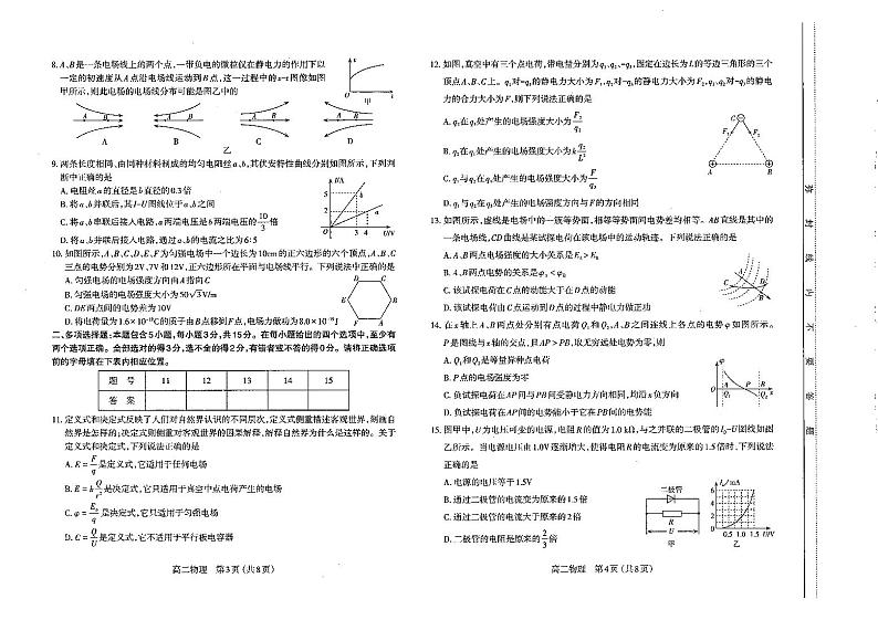 2021-2022年太原市高二上学期期中物理试卷第2页