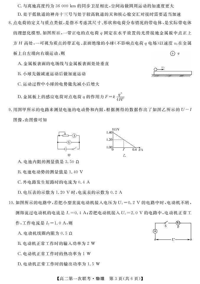 湖南省天壹名校联盟2021-2022学年高二上学期第一次期中联考物理试题第3页