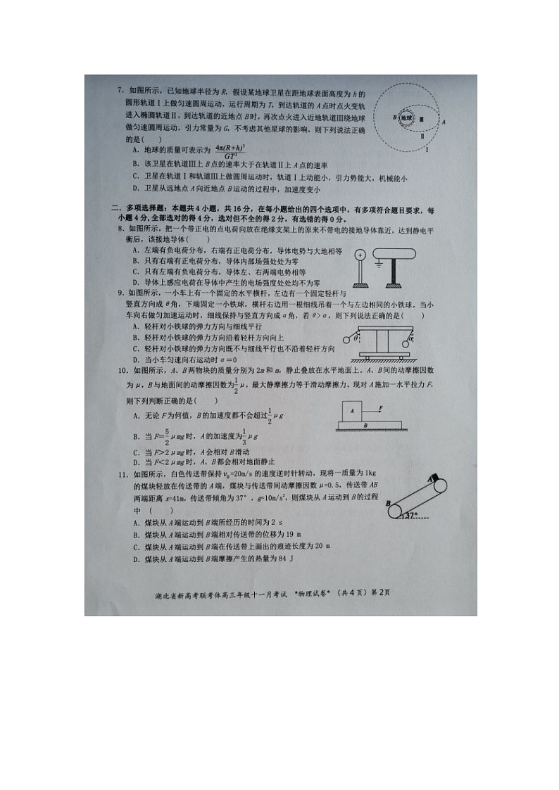 2021年湖北省新高考联考协作体高三11月联考---物理试卷第2页