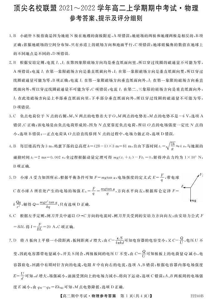顶尖名校-高二期中物理DA第1页