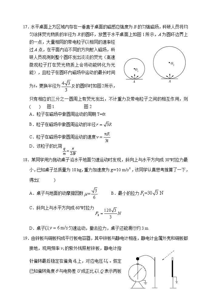 2021届陕西省西安市高考一模理综-物理试题02