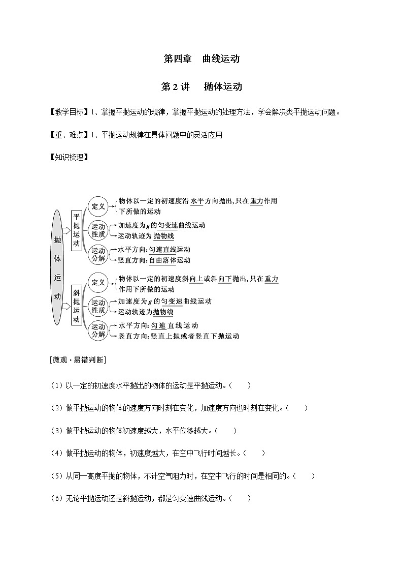 第4章 第2讲  抛体运动—2022届高中物理一轮复习讲义（机构专用）学案01
