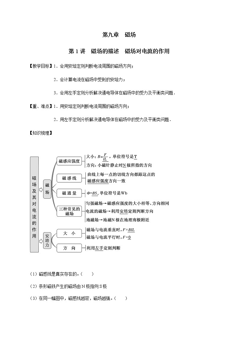 第9章 第1讲  磁场的描述  磁场对电流的作用—2022届高中物理一轮复习讲义（机构专用）学案01